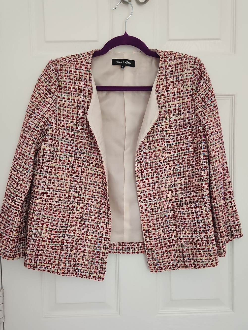 Alex + Alex Multicolor Tweed Open-Front Blazer Jacket - Size L (Fits like S)